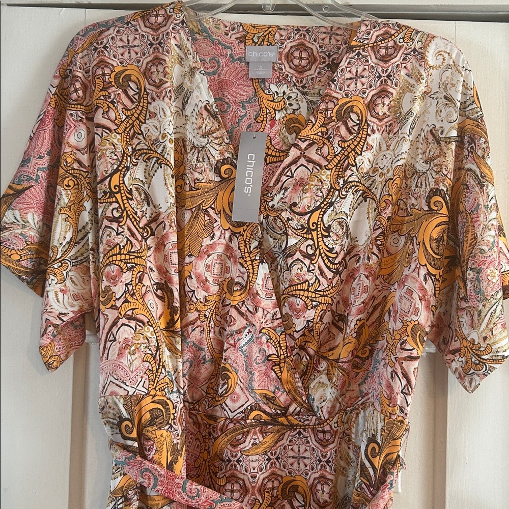 CHICO’s Women’s Maxi Dress Kimono Paisley Strawberry Blush Size 2 or US 12 Boho - Picture 4 of 9